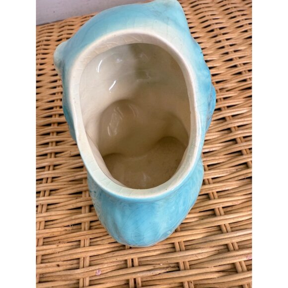 Vintage 50's Blue Ceramic Cat Kitten Planter Pot Vase Kitsch Retro - Picture 9 of 11